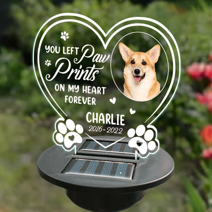 Csmoarny: You Left Paw Prints On Our Hearts Forever - Personalized Memorial Garden Solar Light - Upload Image, Memorial Gift, Sympathy Gift