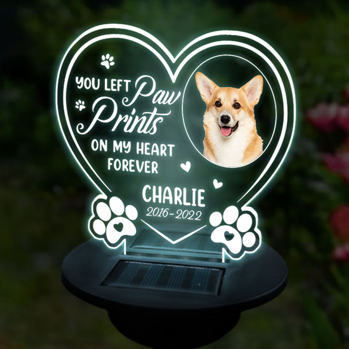 Csmoarny: You Left Paw Prints On Our Hearts Forever - Personalized Memorial Garden Solar Light - Upload Image, Memorial Gift, Sympathy Gift